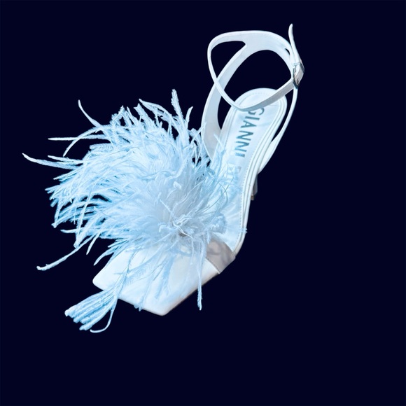 Gianni Bini Neela White Leather Heels Sandals, Ankle Strap - Picture 3 of 8